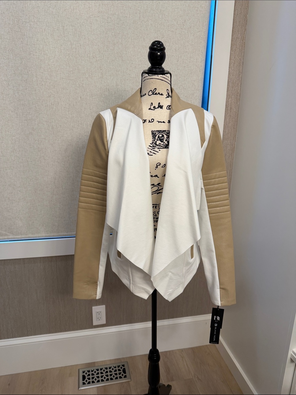 NWT White and Beige Colorblock Draped Open-Front Blazer